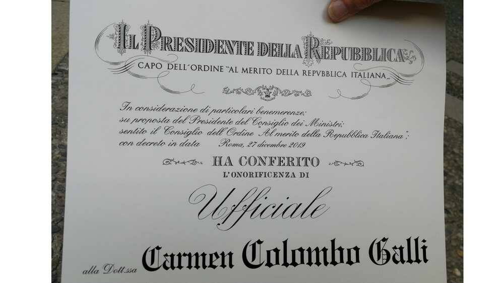 Carmen Colombo Galli e Enrico Dalceri insigniti delle Onorificenze dell'Ordine Al Merito della Repubblica Italiana