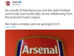 Arsenal abbandona progetto Super League